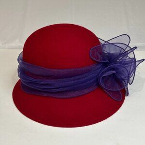 Jenny Buchanan 100% Wool Red Hat Society Purple Bow RN#69016